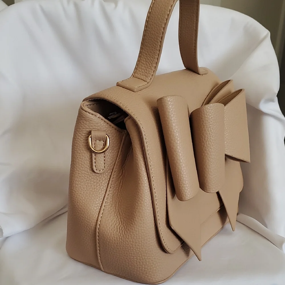 Neutral Beige Bow-Appliqué Top Handle Satchel - Picture 8 of 12